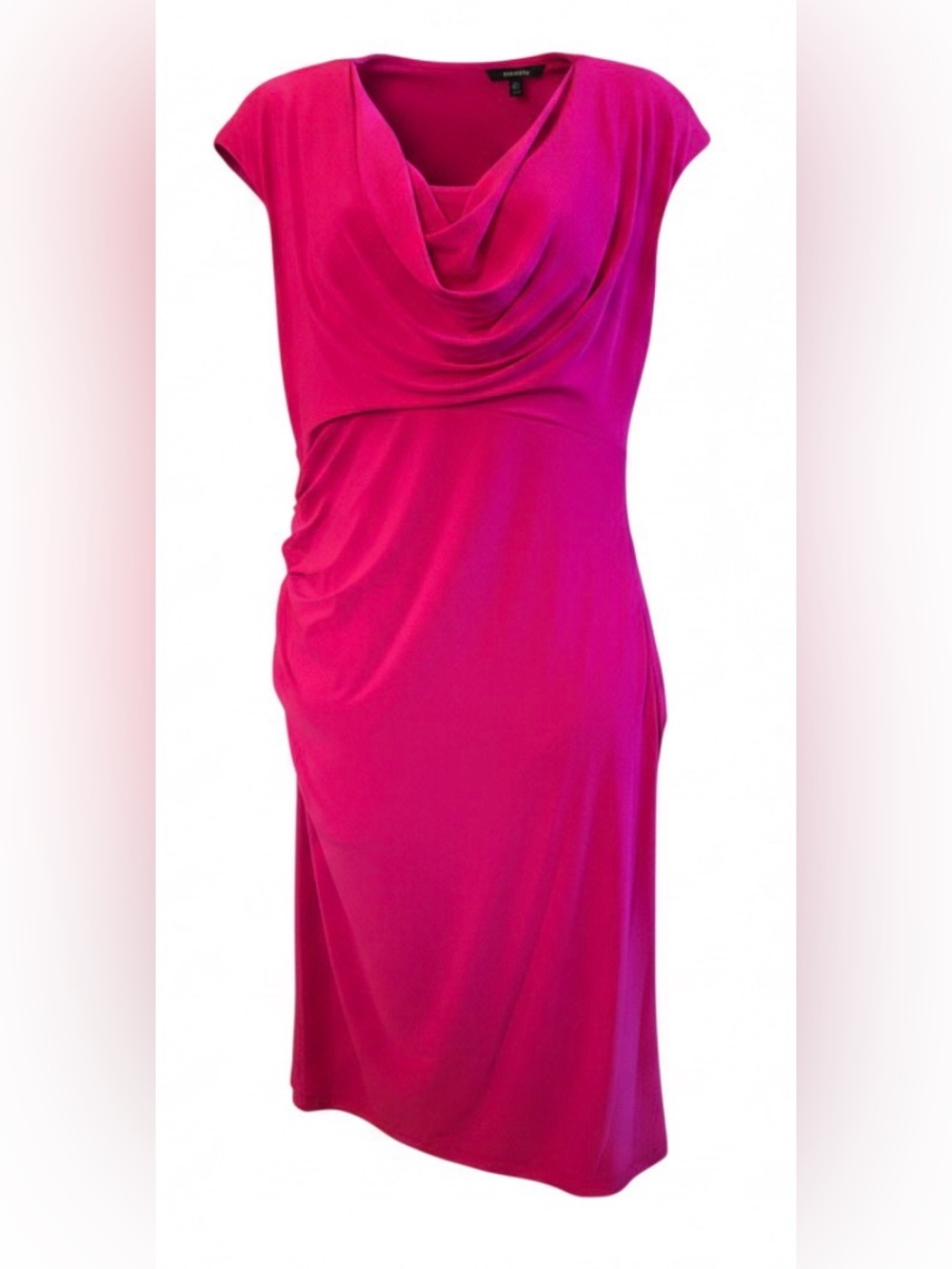 Adrianna Papell Fuchsia Pink Cowl Neck Ruched Sheath Dress Size 8